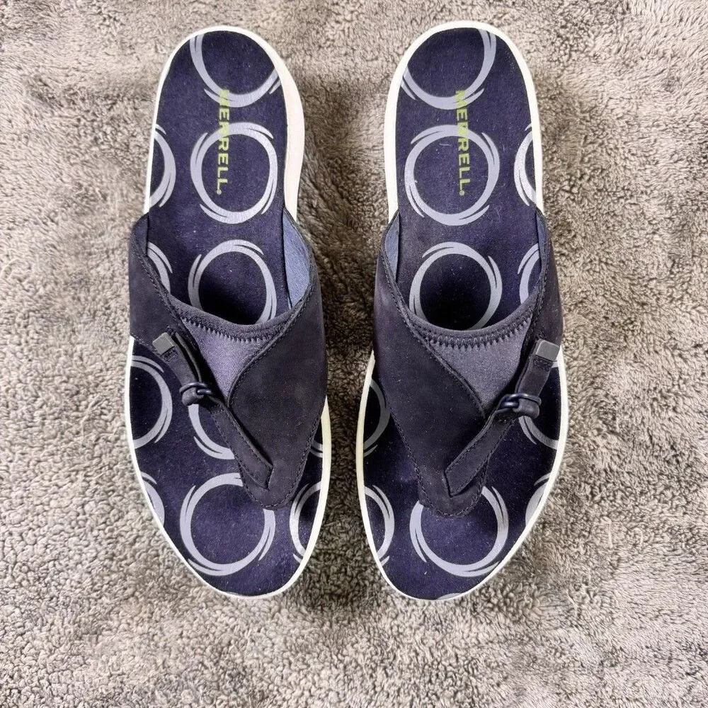 Merrell Nubuck Leather Comfort Thong Sandals Navy Women’s Size 10 Medium Q-Form